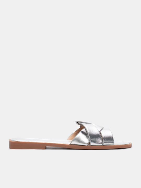 Luigi Women's Flat Sandals in Silver Color