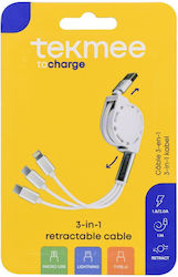 Tekmee Retractable USB to Lightning / Type-C / micro USB Cable