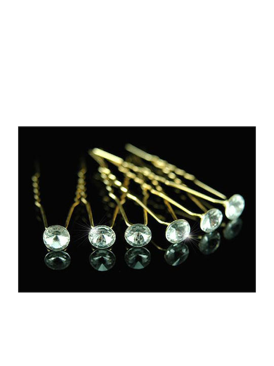 Set of 6 Hair Pins Gold White Swarovski Crystals Solitaire ''syra'' Pin Length 7 cm Crystal Diameter 0.9 cm