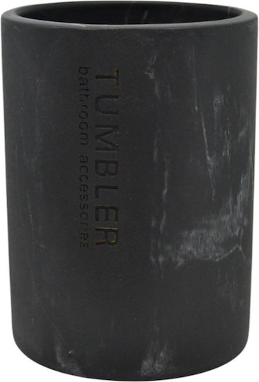 Polyester Zahnputzbecherhalter Schwarz Marmoroptik 7,5x7,5x10,7cm Ankor 842353