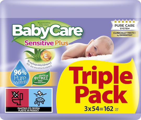 BabyCare Sensitive Plus Хипоалергенни Бебешки Кърпички Без Алкохол и Парабени 3x54 Бр