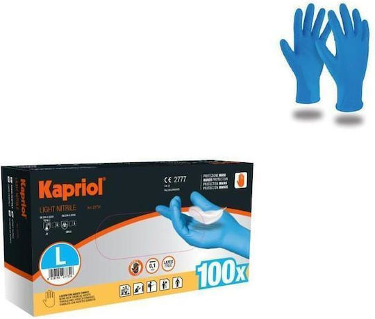 Kapriol Γάντια Νιτριλίου Χωρίς Πούδρα σε Μπλε Χρώμα 100τμχ