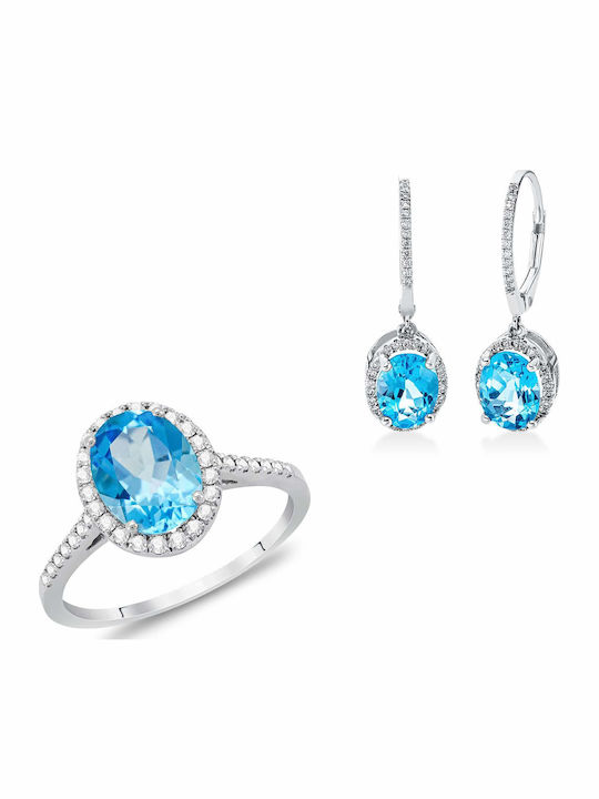 Kiriakos Gofas Set with Earrings & Ring from White Gold 18K with Stones