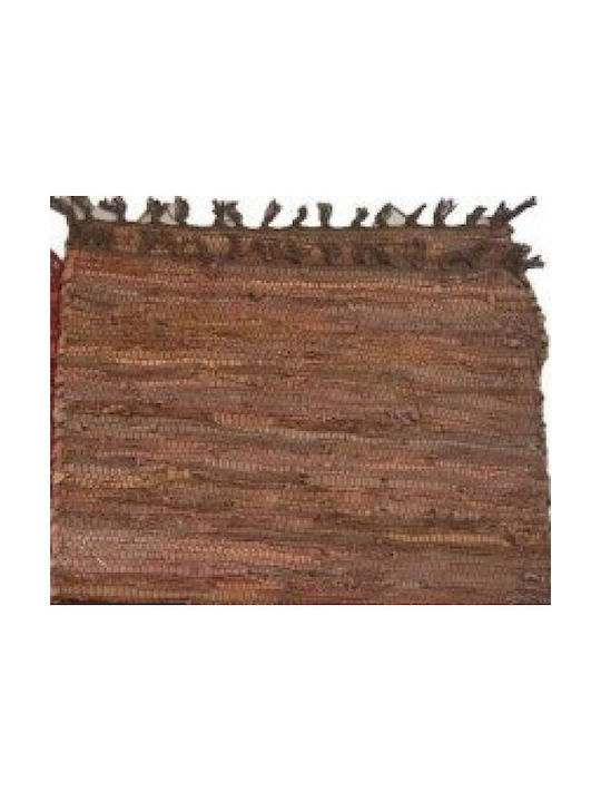 Sidirela Rug Fireplace Rectangular Leather with Fringes Brown