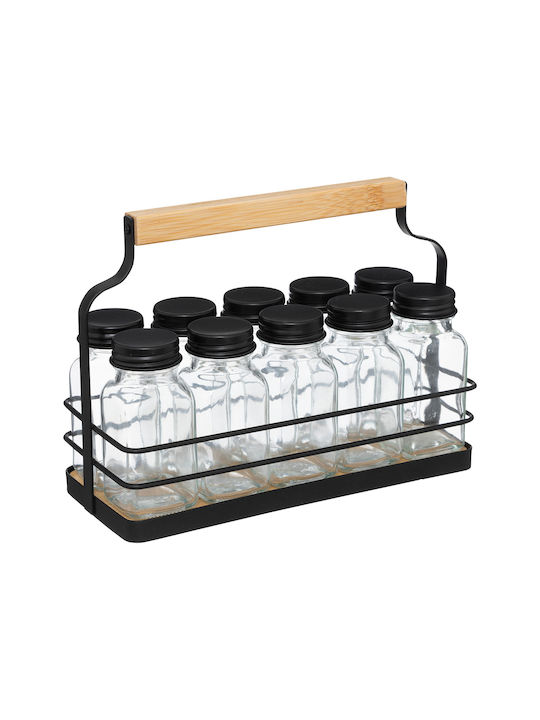 5Five Glass Tabletop Spice Rack with Stand Black 10pcs