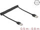 Delock Cable Coiled Easy-usb-a 2.0 Male To Male 0.5-0.8m Black 90124