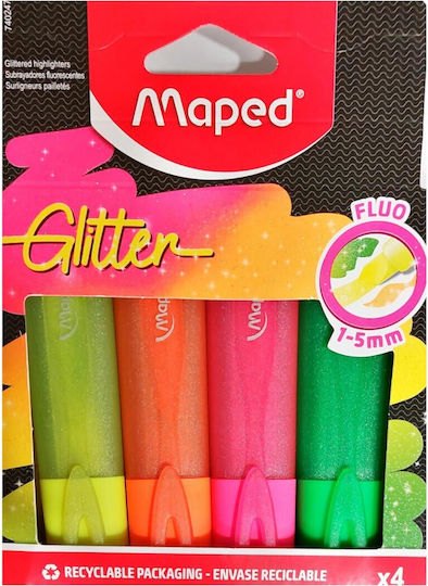Maped Pep's Classic Fluo Glitter Μαρκαδόροι Υπογράμμισης Σετ 4 χρώματα
