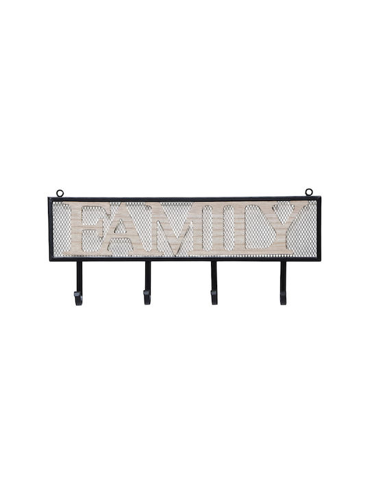 Entryway Metal Hanger with Black Wooden "Family" Sign 51x3.5x15.2cm