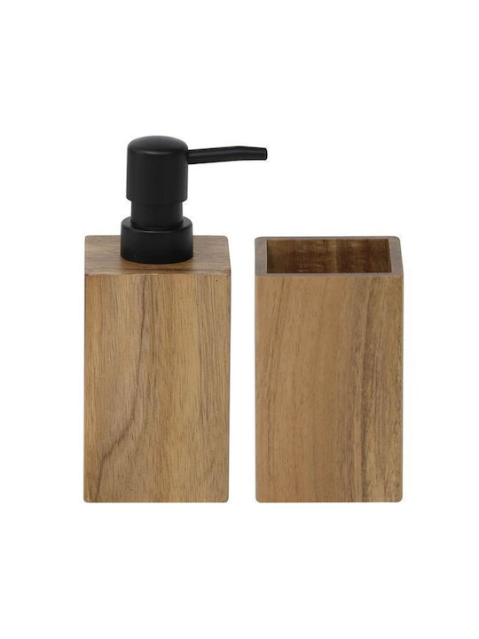 Acacia Set2 Ντισπενσερ & Ποτηροθηκη Ξυλο Ακακιας Φυσικο Χρωμα