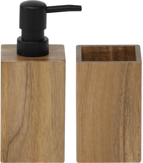 Acacia Set2 Ντισπενσερ & Ποτηροθηκη Ξυλο Ακακιας Φυσικο Χρωμα