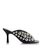 Leather Mules with Thin High Heel in Black Color