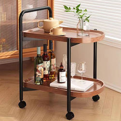 Trolley Βοηθητικό Τραπεζάκι Μέταλλο Βαφή Μαύρο Mdf Pvc Απόχρωση Καρυδί Καρυδί" "μαύρο
