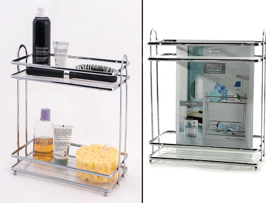 Bathroom Shelf 2 Tiers Silver Metal 28.5x15x33.5cm Artelibre 06511192