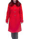 Damen Red Mantel mit Fellbesatz