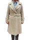 Damen Beige Mantel mit Gürtel
