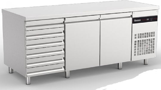 Inomak Edelstahl Kühltisch Pizza mit 2 Türen und Kühlaggregat L202xB80xH87cm