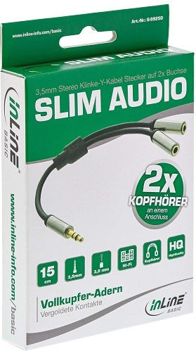 3,5mm Stereo Headphone Splitter Cable 1 Χ 3.5mm M To 2x F 0.15cm Intos S-99250
