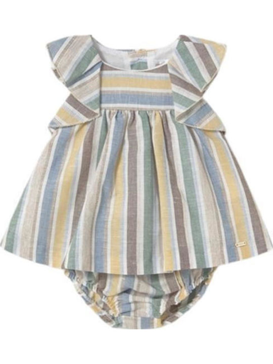 Mädchenkleid Ärmelloses Leinen Set aus 2 Mit Slip Mehrfarbig