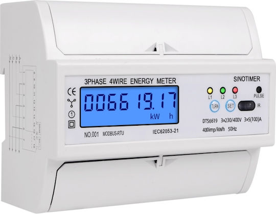 Three-Phase Energy Meter Sinotimer DIN Rs485 Kwh Power Consumption Current Voltmeter Modbus Rtu Monitor 380V 400V