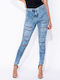 Blugi de damă cu tăieturi cu croială skinny Blue