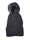 Pom Pom Beanie Γυναικείος Σκούφος Πλεκτός σε Μαύρο χρώμα