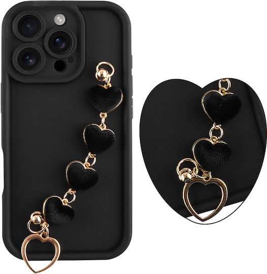 Volte-Tel Hearts Strap Back Cover Silicone with Strap Black (iPhone 16 Pro)
