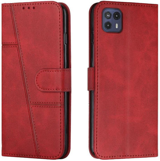 5g Stitching Umschlag Rückseite Leder / Silikon Rot (Moto G50)