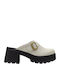 Leder Mules mit Chunky Niedrig Absatz in Beige Farbe