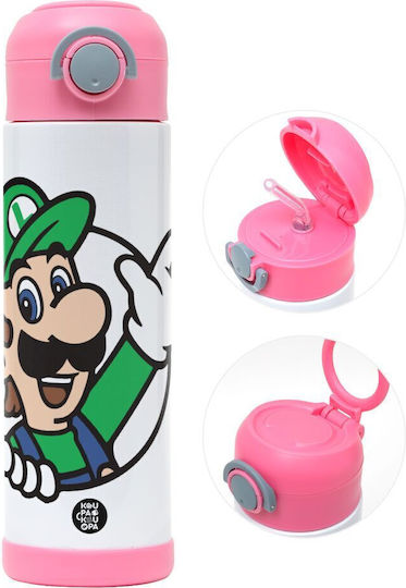 Koupakoupa Super Mario Luigi Win Sticlă Pentru Copii Super Mario Oțel Inoxidabil Cu Pai Roz 500ml
