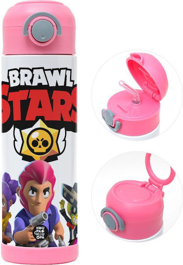 Koupakoupa Kinderflasche Brawl Stars Rostfreier Stahl mit Strohhalm Rosa 500ml
