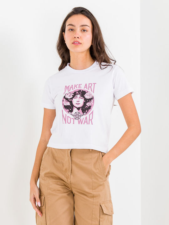 Make Art Not War 2 Γυναικεία Μπλούζα Βαμβακερή Λευκή