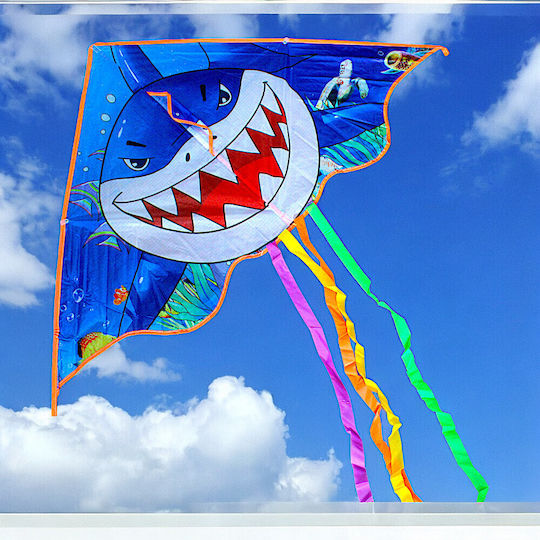 Triangular Kite Shark Fabric with Tail & Twine 1pcs