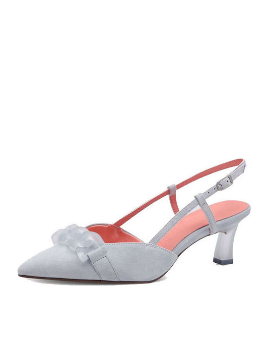 Spitze Zehe Pumps mit Mittelhohem Hellblauen Absatz