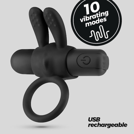 Crushious Wonka Rechargeable Vibrating Cock Ring Black 7.8cm 10 Speeds
