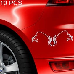 10 Pcs Double Funny Go Fishing Styling Reflective Car Sticker Size 25cm X 9.5cm Silver