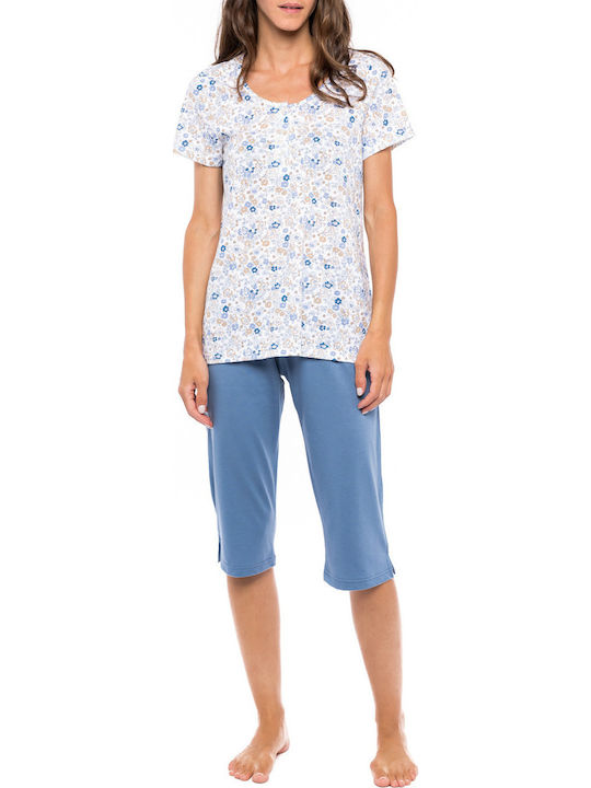 Pink Label Sommer Damen Pyjama-Set Blue