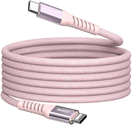 Verbatim Magnetic / Braided / Spiral USB 2.0 Cable USB-C male - USB-C 100W PD Ροζ 1.2m 31857