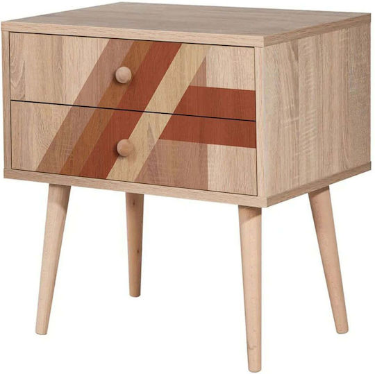 City Two Flow Bedside Table Wooden Multicolour 60x40x61cm