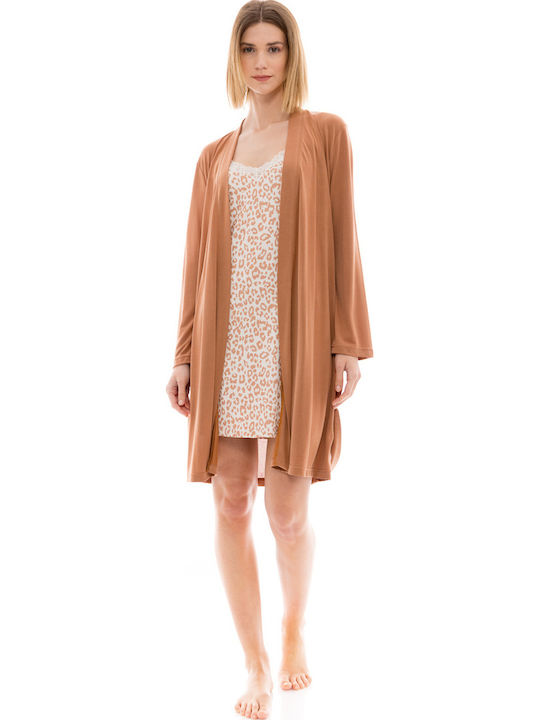 Pink Label Winter Women's Robe with Nightdress Cinnamon