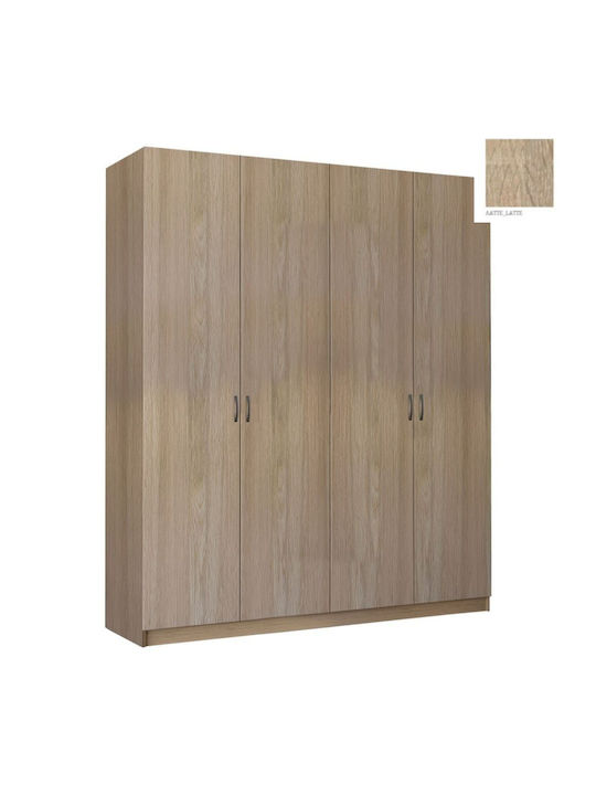 Patru uși Dulap de Haine cu Spațiu de Depozitare Latte 182x60x220cm