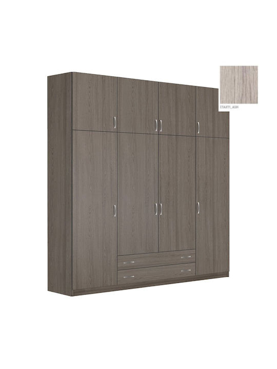 Τετράφυλλη Ντουλάπα με Πατάρι Σταχτί 202x60x233cm