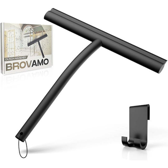 Brovamo Scraper-black-02 Shower Cleaner Holder No Drilling Streak-Free Shower Squeegee Glass Door Silicone Shower Cleaner Bathroom Window Mirror Car Glass Black