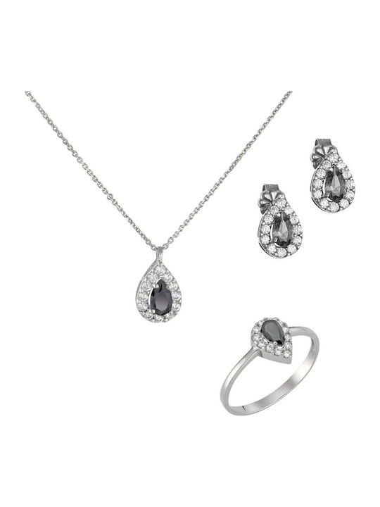 Ioannis Kosmima Set with Necklace , Earrings & Ring from White Gold 14K with Stones