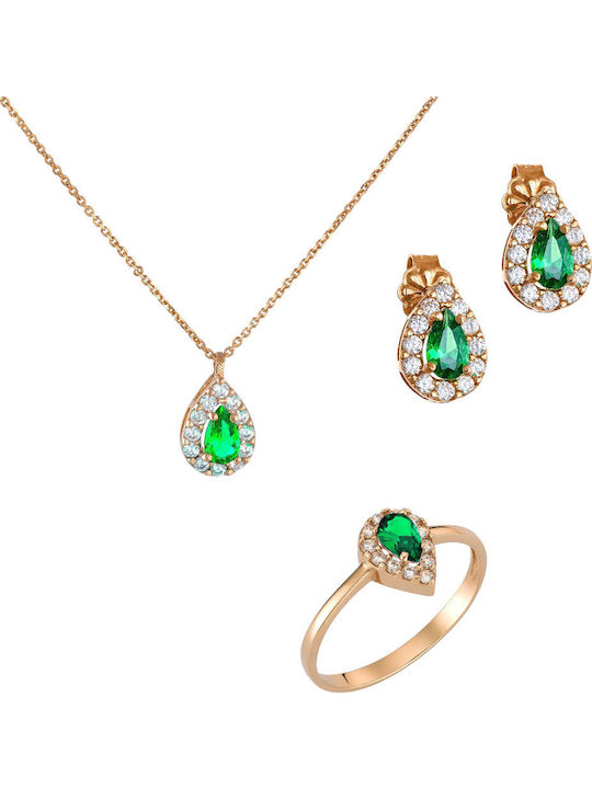 Ioannis Kosmima Set with Necklace , Earrings & Ring from Rose Gold with Stones
