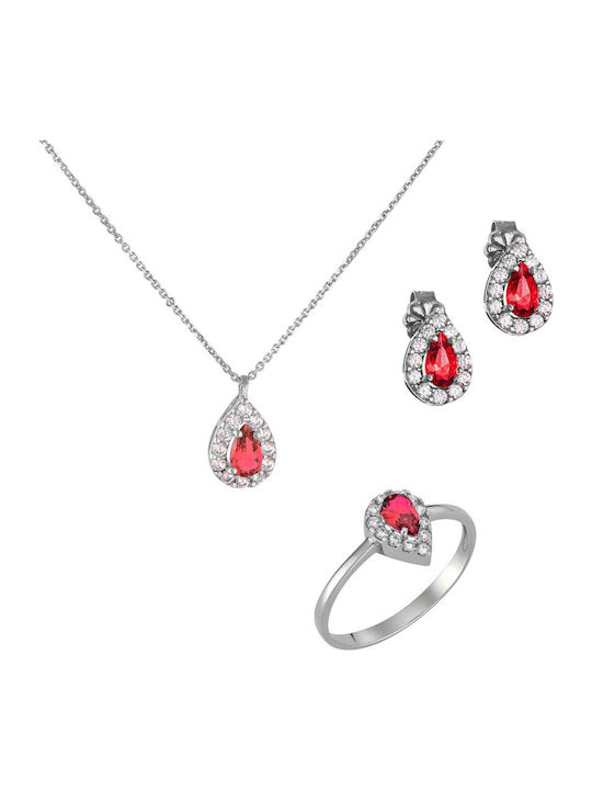 Ioannis Kosmima Set with Necklace , Earrings & Ring from White Gold 14K with Stones