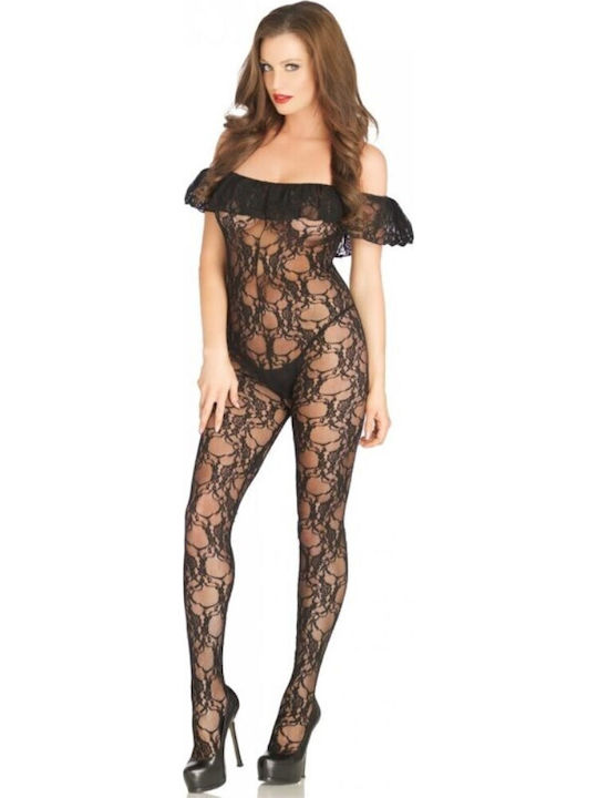 Leg Avenue Floral Lace Bodystocking Black