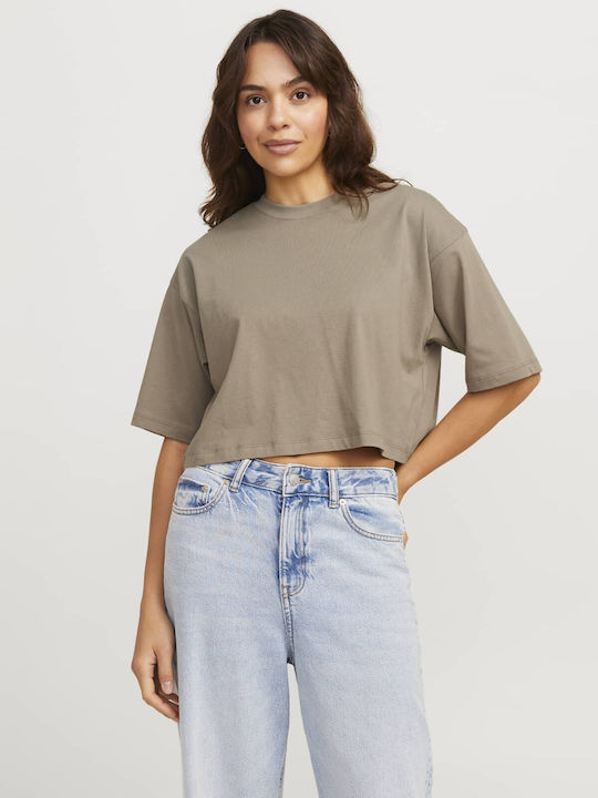 Jack & Jones Damen Crop Top Baumwolle Khaki