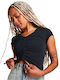 Women's Crop Top Cotton Short Sleeve Black