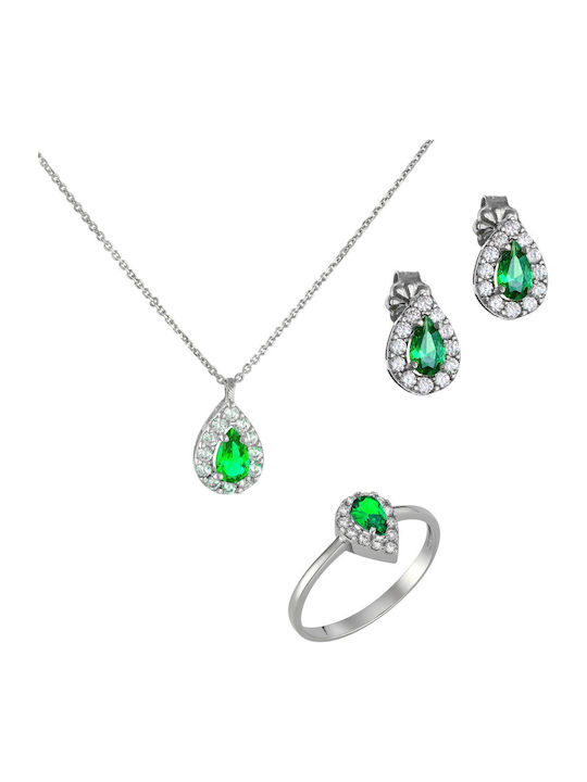 Ioannis Kosmima Set with Necklace , Earrings & Ring from White Gold 14K with Stones