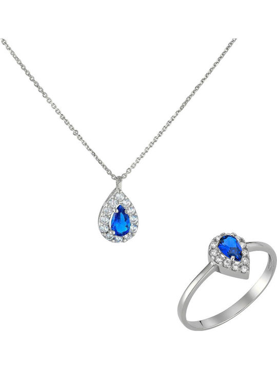 Ioannis Kosmima Set with Necklace & Ring from White Gold 14K with Stones